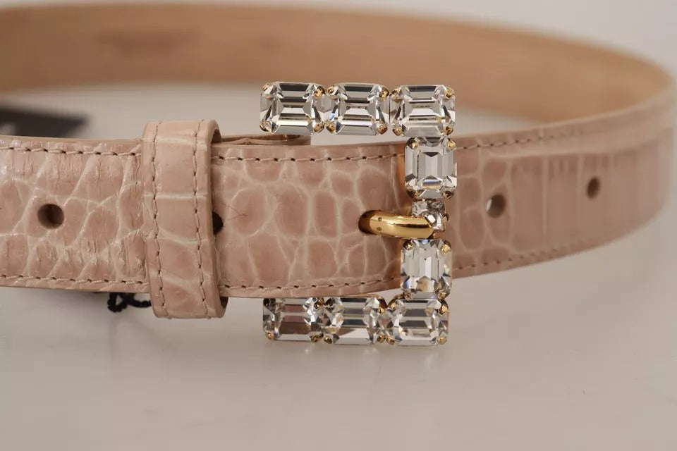 Dolce & Gabbana Beige Leder Kristallschnalle Frauen Gürtel