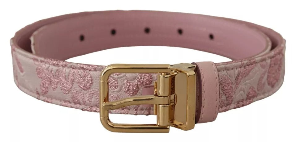 Dolce & Gabbana Pink Jacquard Embroidered Belt with Gold-Tone Metal Buckle