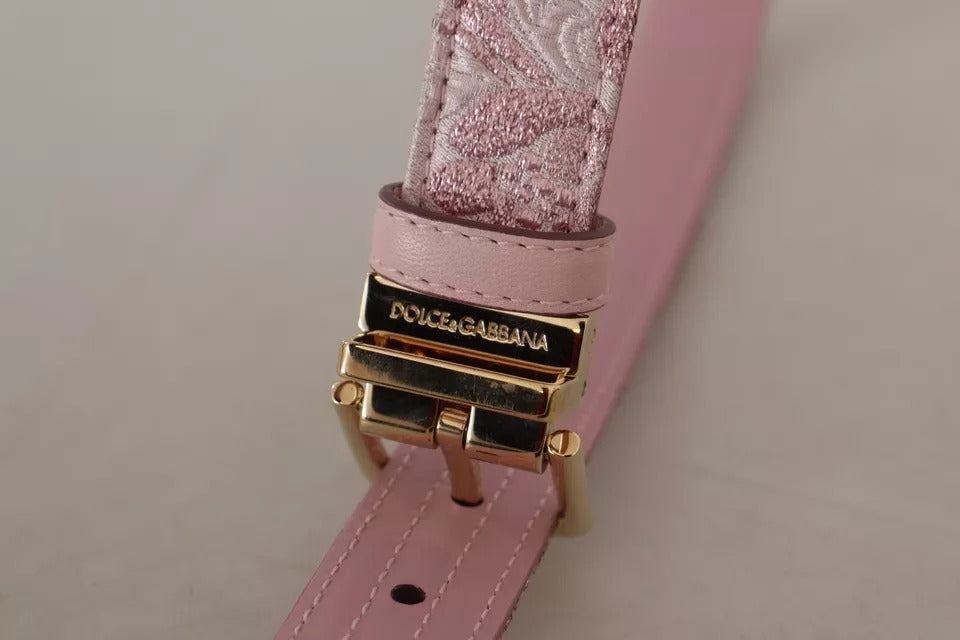 Dolce & Gabbana Pink Jacquard Embroidered Belt with Gold-Tone Metal Buckle