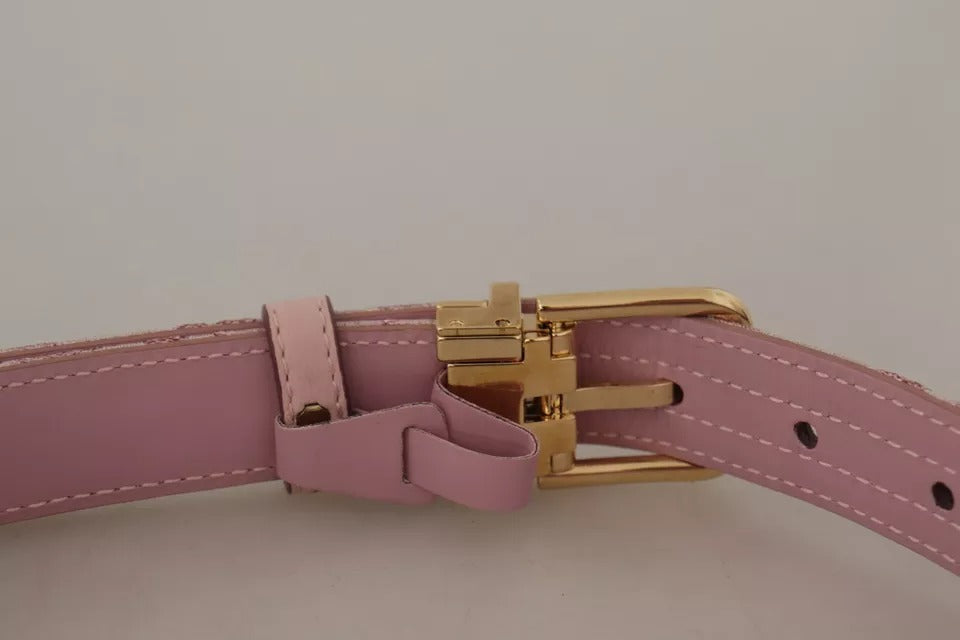 Dolce & Gabbana Pink Jacquard Embroidered Belt with Gold-Tone Metal Buckle