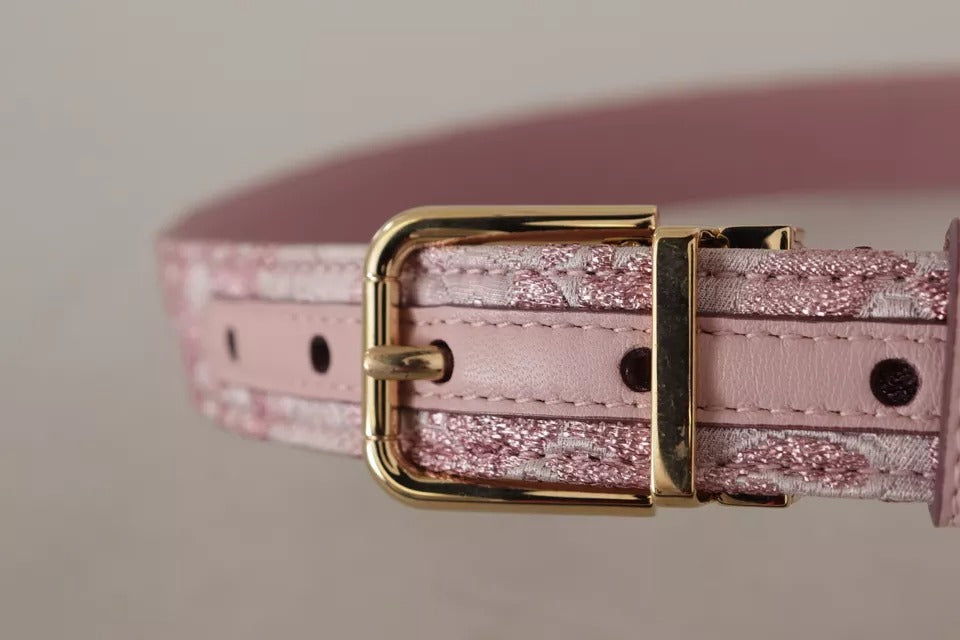 Dolce & Gabbana Pink Jacquard Embroidered Belt with Gold-Tone Metal Buckle