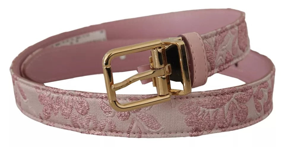 Dolce & Gabbana Pink Jacquard Embroidered Belt with Gold-Tone Metal Buckle