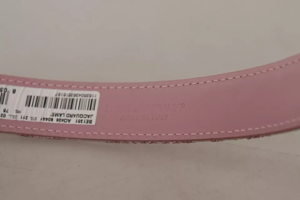 Dolce & Gabbana Pink Jacquard Embroidered Belt with Gold-Tone Metal Buckle