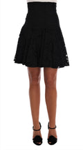 Dolce & Gabbana Black A-Line Skirt with Floral Lace Cutout