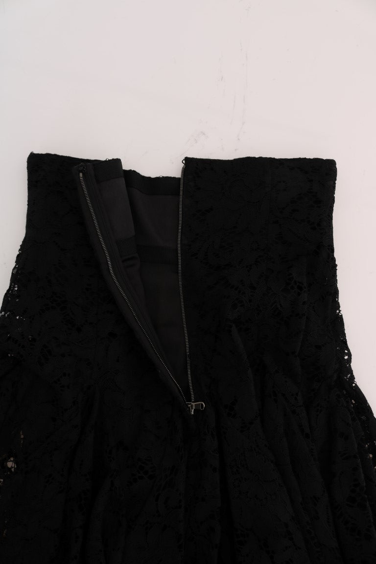 Dolce & Gabbana Black A-Line Skirt with Floral Lace Cutout