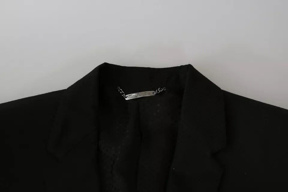 Dolce & Gabbana Schwarzer Wollblazer mit schmaler Passform und Kerbe