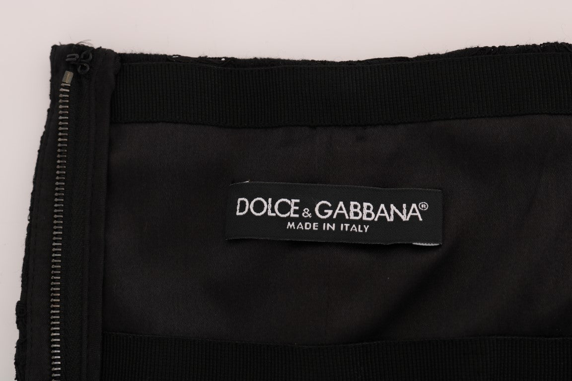 Dolce & Gabbana Black A-Line Skirt with Floral Lace Cutout