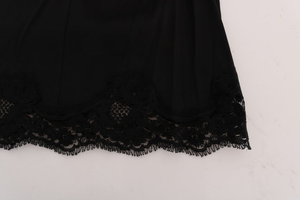 Dolce & Gabbana Black A-Line Skirt with Floral Lace Cutout