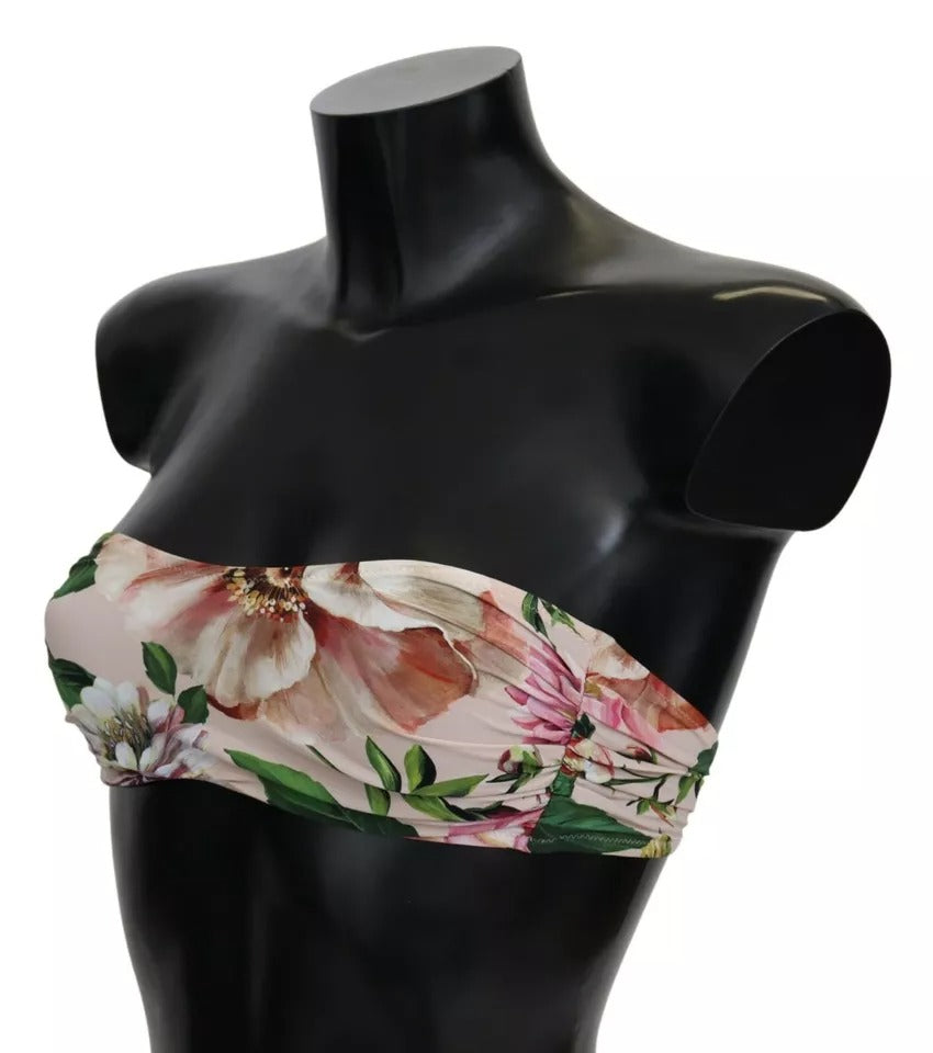 Dolce & Gabbana Pink Floral Print Swimsuit Swimwear Bikini Top