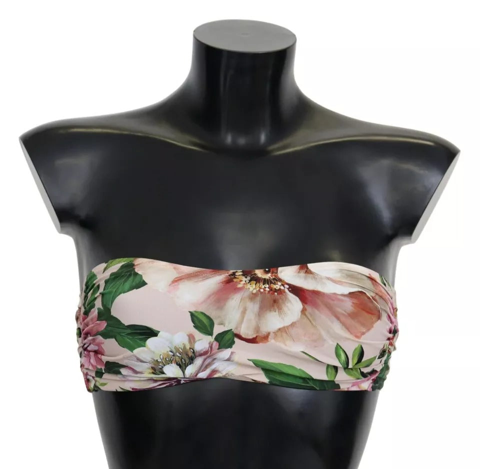 Dolce & Gabbana Pink Floral Print Swimsuit Swimwear Bikini Top