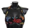 Dolce & Gabbana Black Coral Print Swimsuit Beachwear Bikini Top