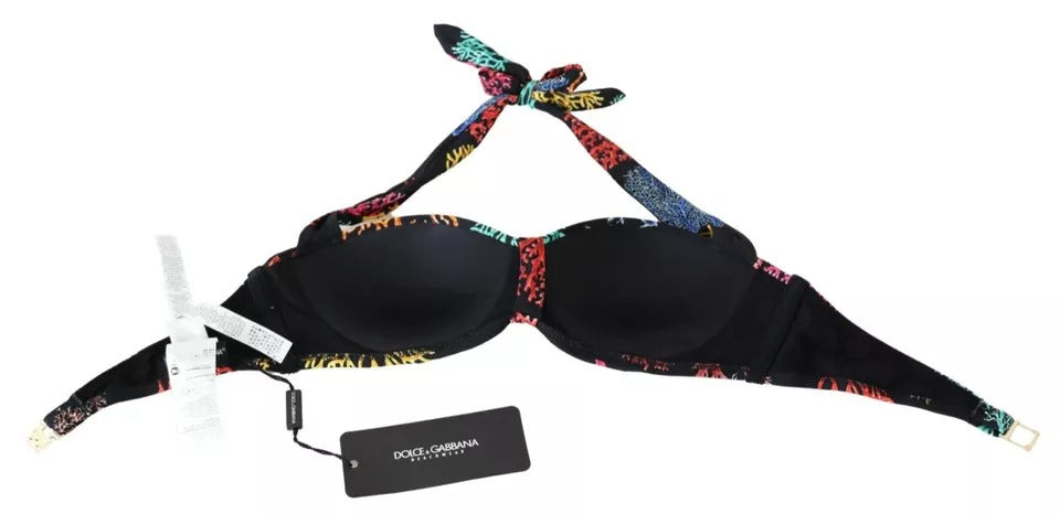 Dolce & Gabbana Black Coral Print Swimsuit Beachwear Bikini Top
