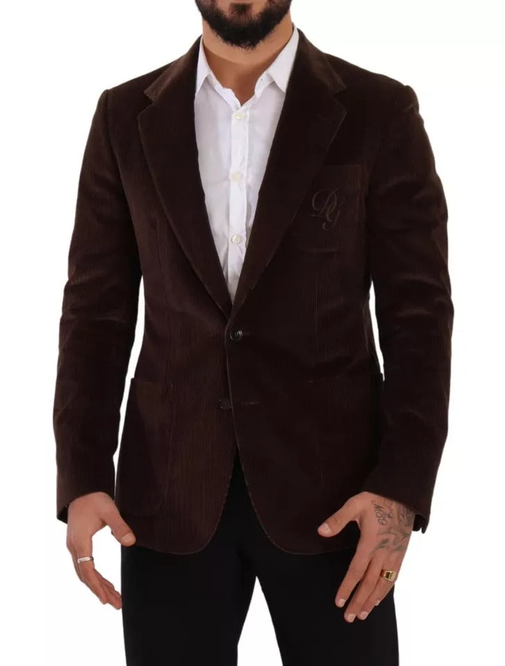Dolce & Gabbana Brown Corduroy Coat DG Logo Blazer
