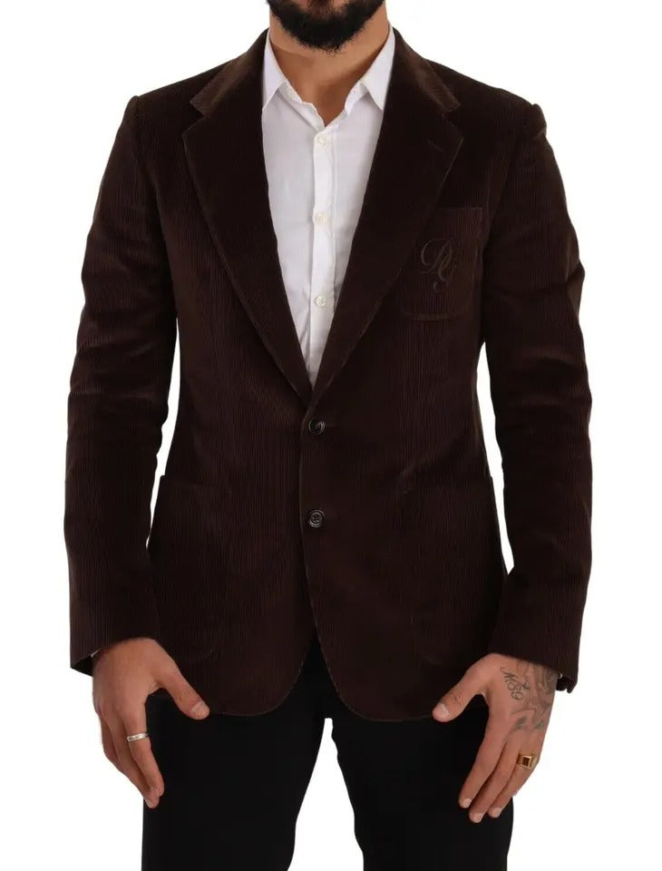 Dolce & Gabbana Brown Corduroy Coat DG Logo Blazer