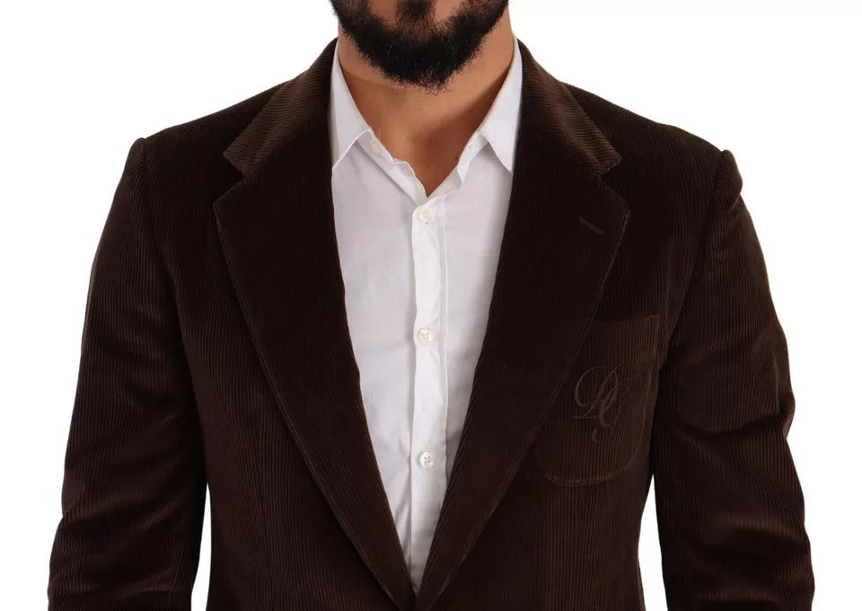 Dolce & Gabbana Brown Corduroy Coat DG Logo Blazer