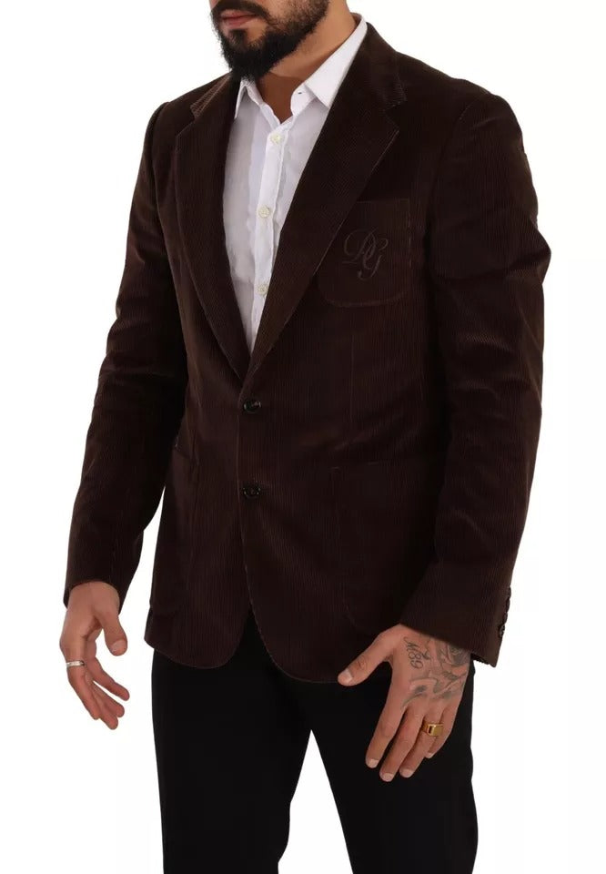 Dolce & Gabbana Brown Corduroy Coat DG Logo Blazer