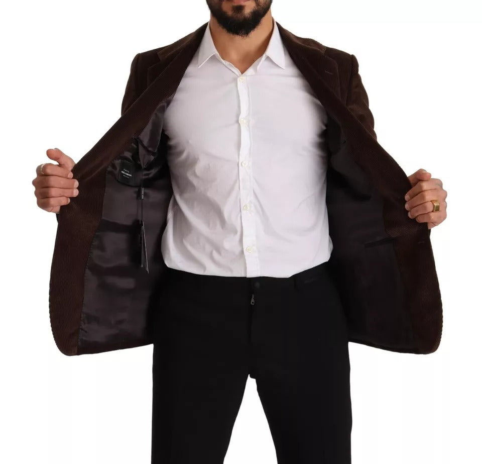 Dolce & Gabbana Brown Corduroy Coat DG Logo Blazer