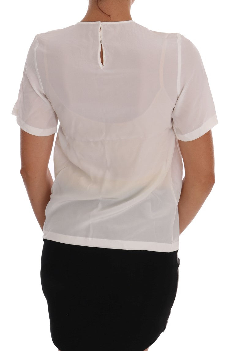 Dolce & Gabbana Weißes Seiden-T-Shirt ITALIA IS LOVE Bluse