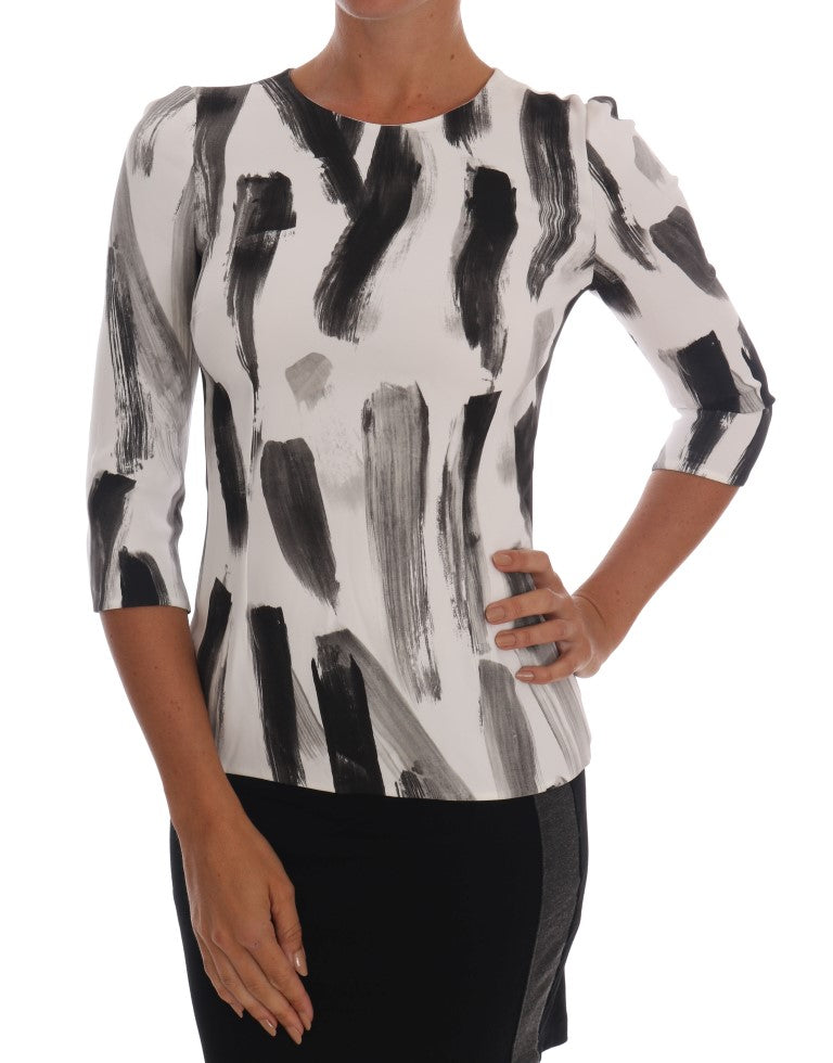Dolce & Gabbana White and Black Striped Printed Blouse Top
