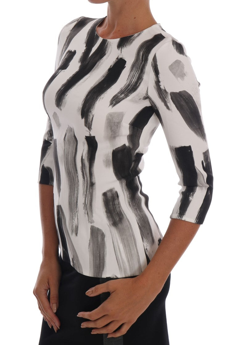 Dolce & Gabbana White and Black Striped Printed Blouse Top