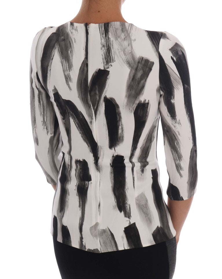 Dolce & Gabbana White and Black Striped Printed Blouse Top