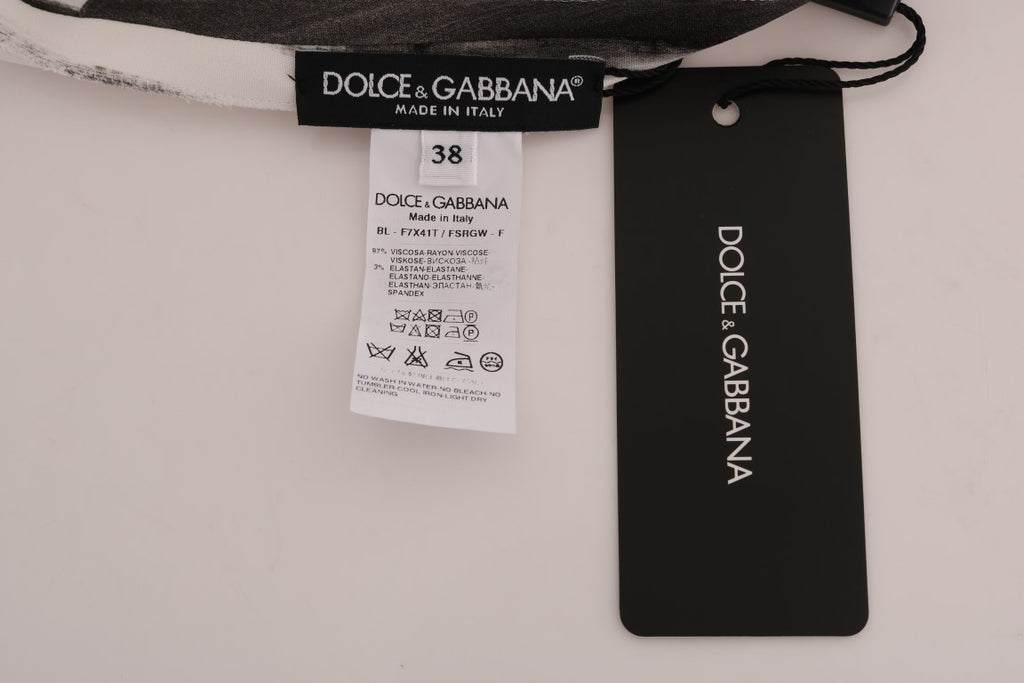 Dolce & Gabbana White and Black Striped Printed Blouse Top