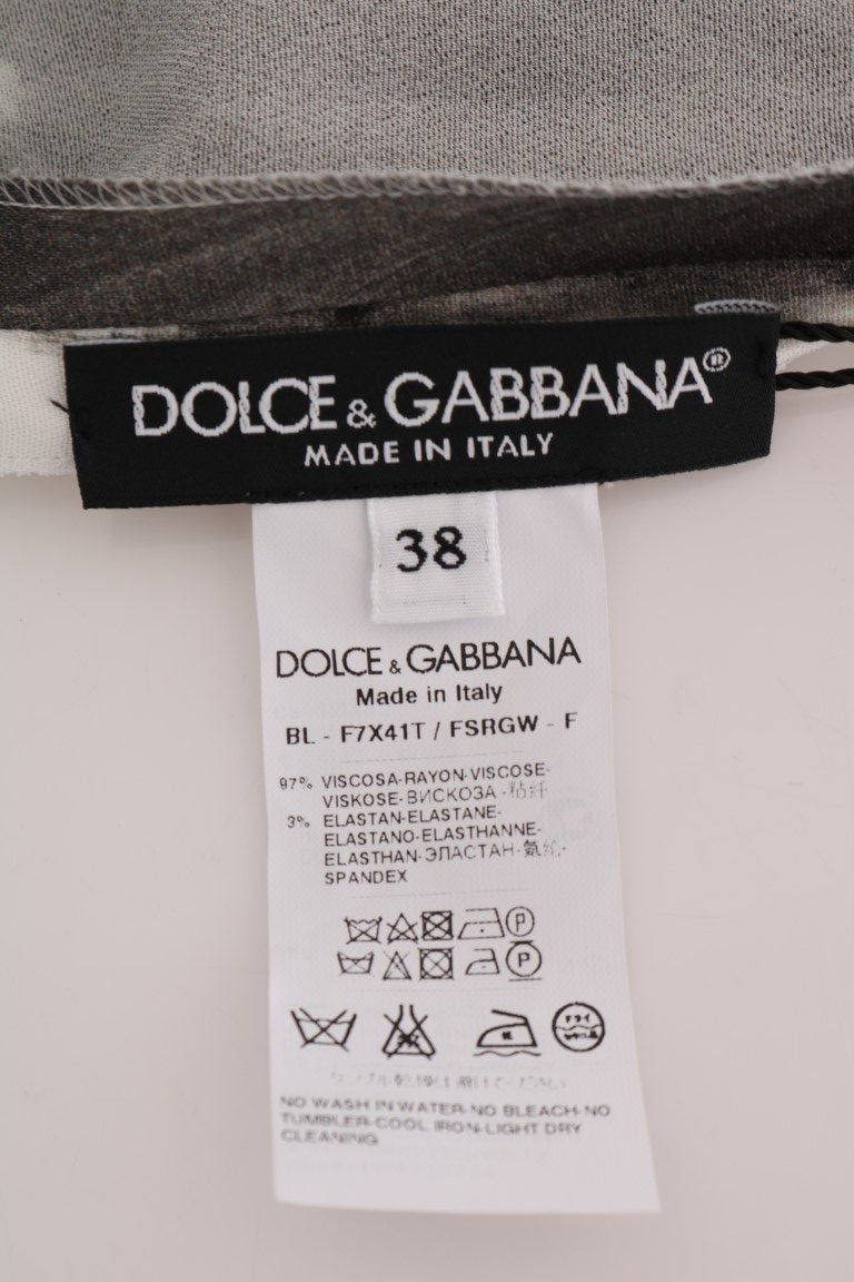 Dolce & Gabbana White and Black Striped Printed Blouse Top