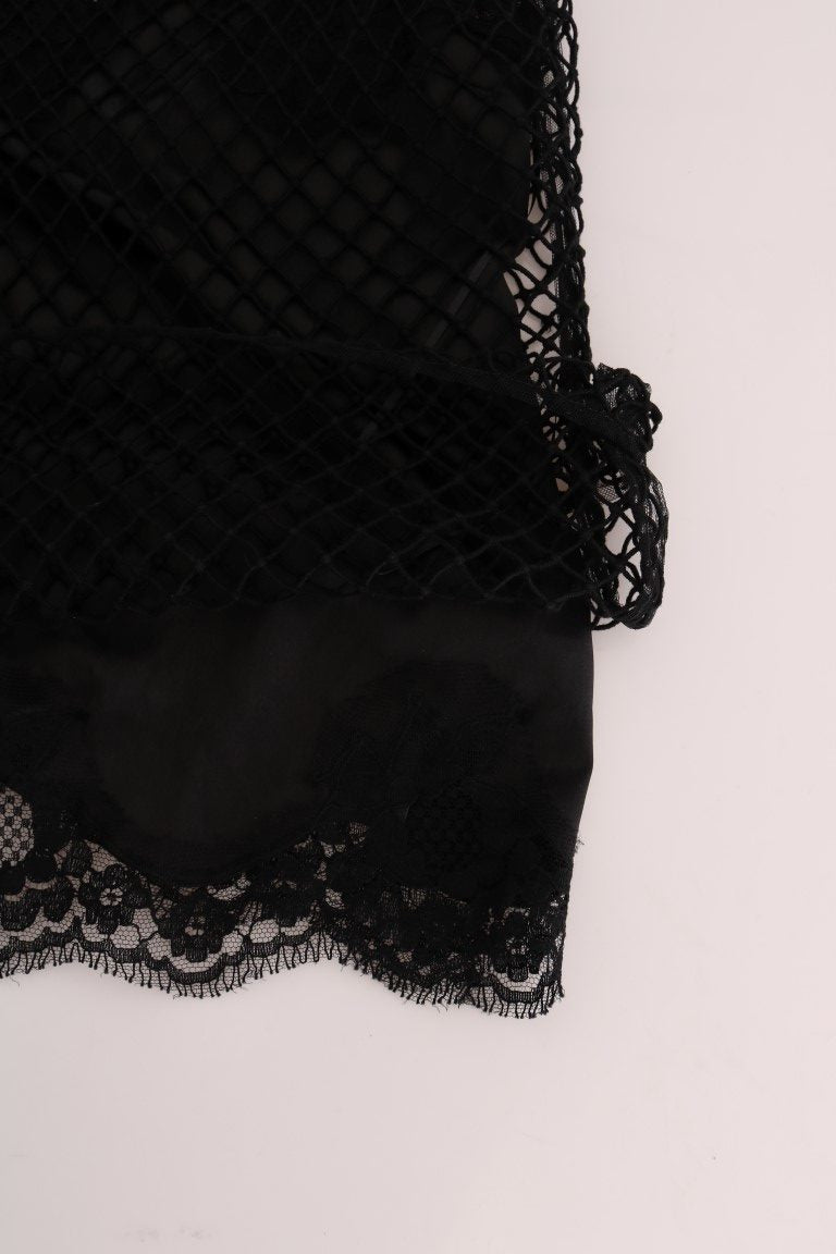 Dolce & Gabbana Black Silk Net Top with Floral Lace