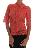 Dolce & Gabbana Orange Blouse with Crystal Buttons and Floral Lace