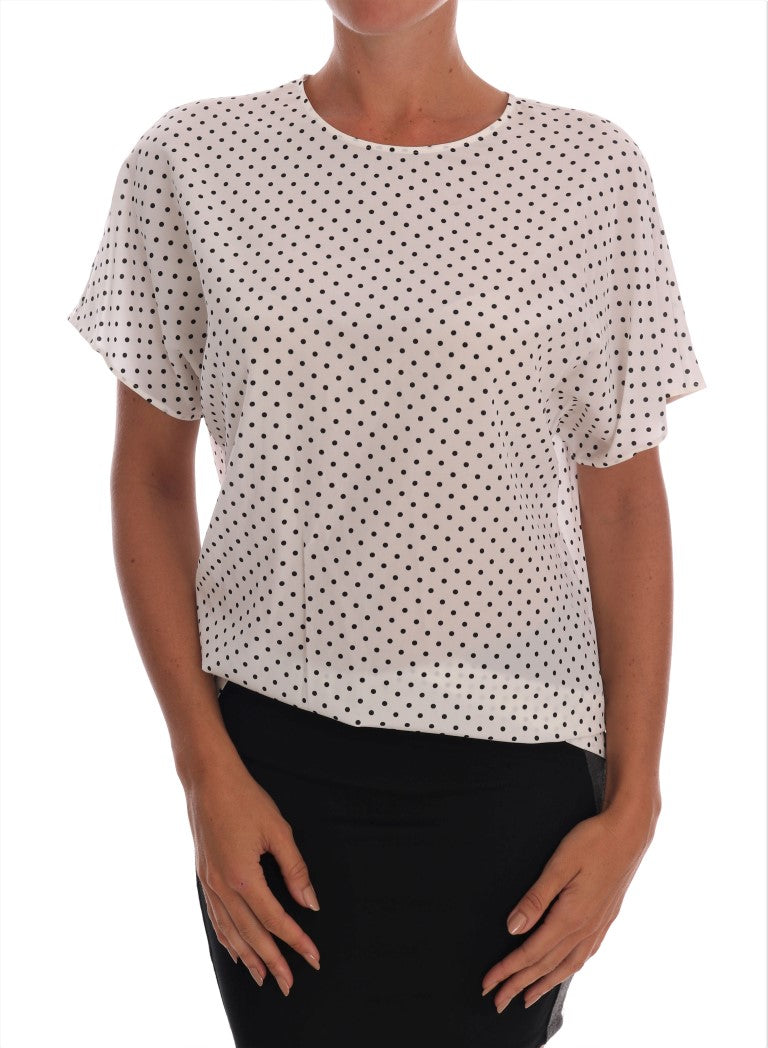 Dolce & Gabbana White Polka Dot Silk T-Shirt Top