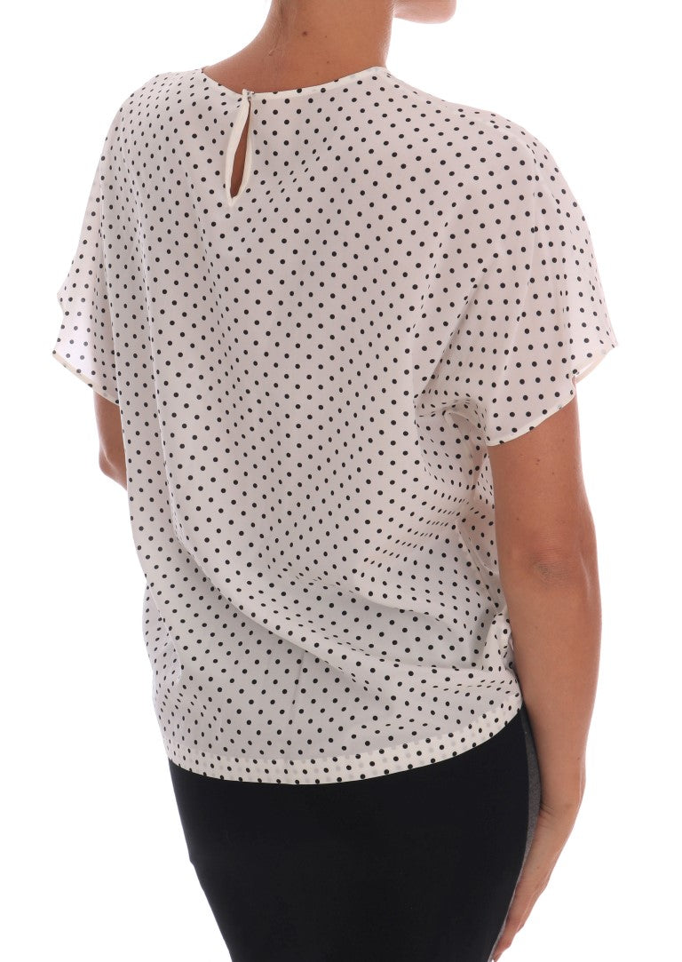 Dolce & Gabbana White Polka Dot Silk T-Shirt Top