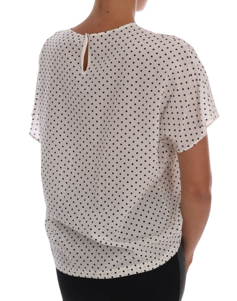 Dolce & Gabbana White Polka Dot Silk T-Shirt Top