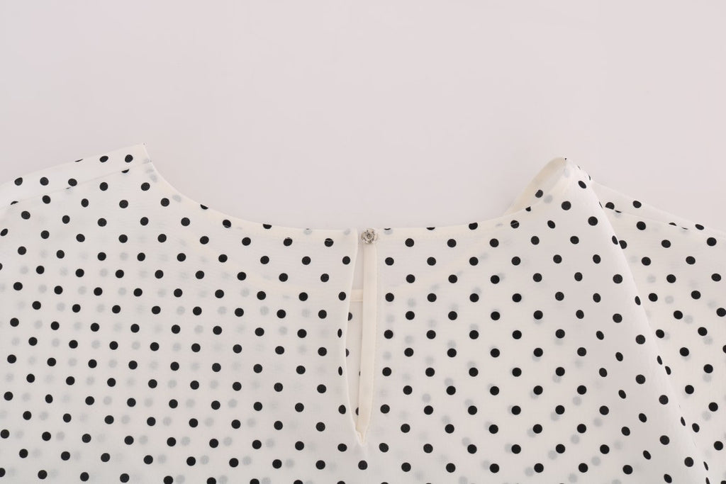 Dolce & Gabbana White Polka Dot Silk T-Shirt Top