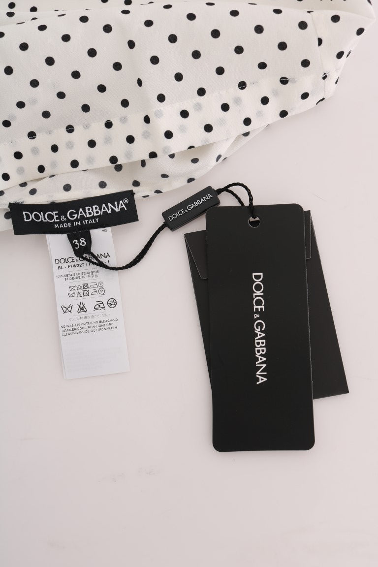 Dolce & Gabbana White Polka Dot Silk T-Shirt Top