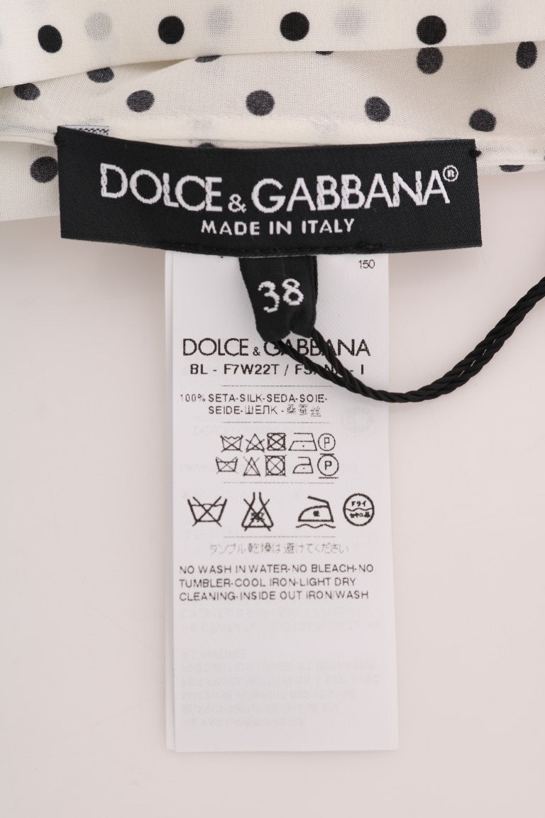 Dolce & Gabbana White Polka Dot Silk T-Shirt Top