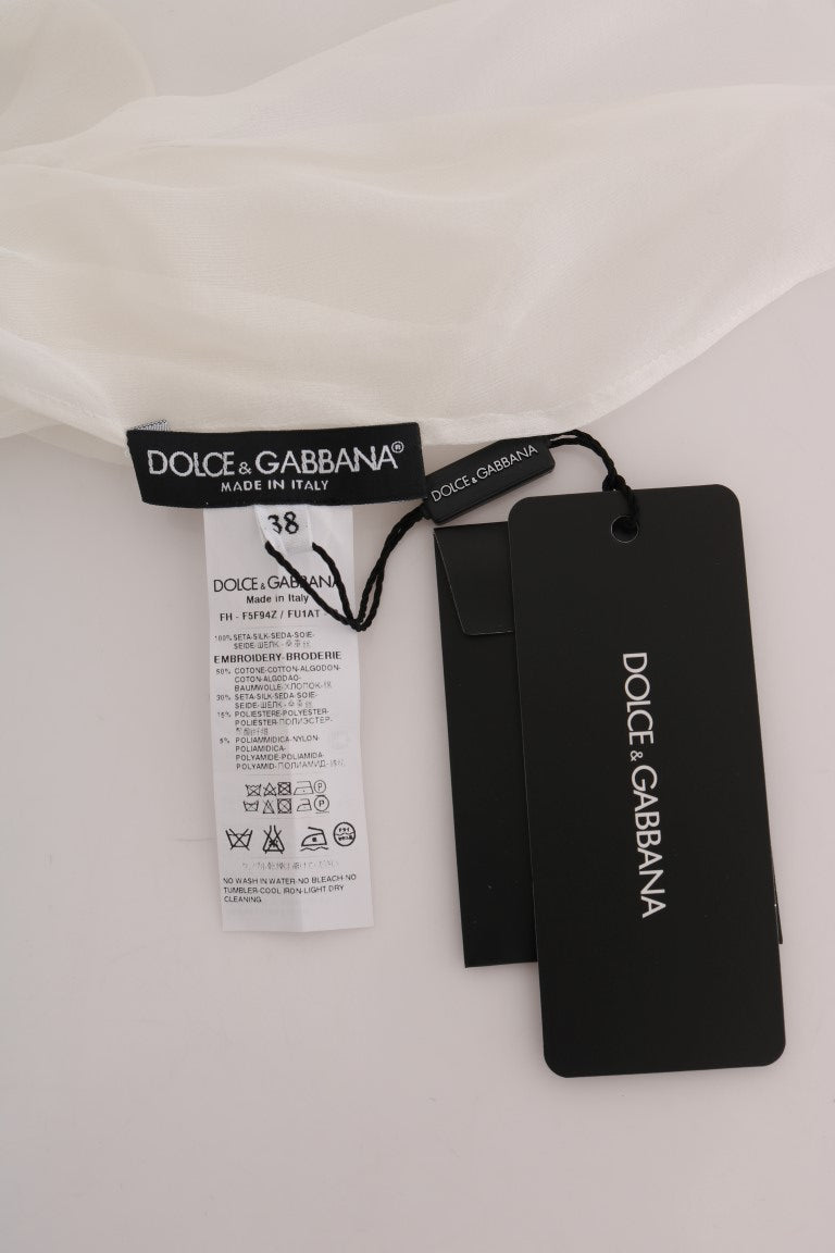 Dolce & Gabbana Weißes Seidenhemd mit Gänseblümchen-Applikationen