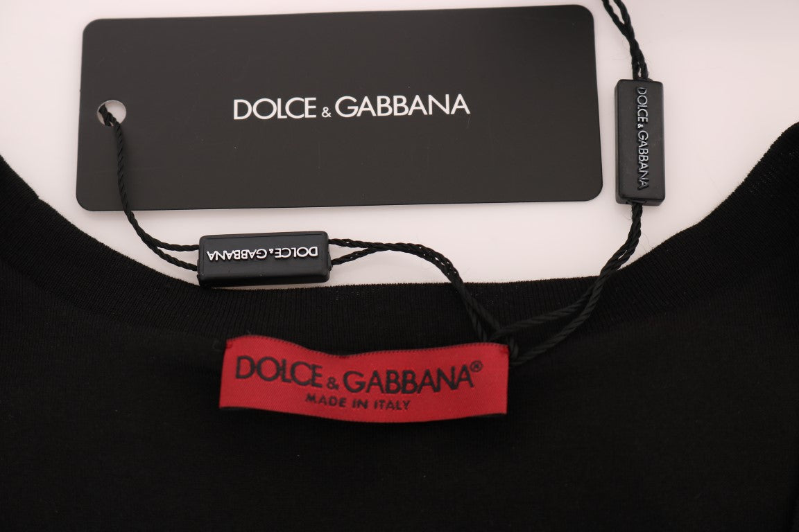 Dolce & Gabbana Black Cotton Tank Top with Floral Crystals