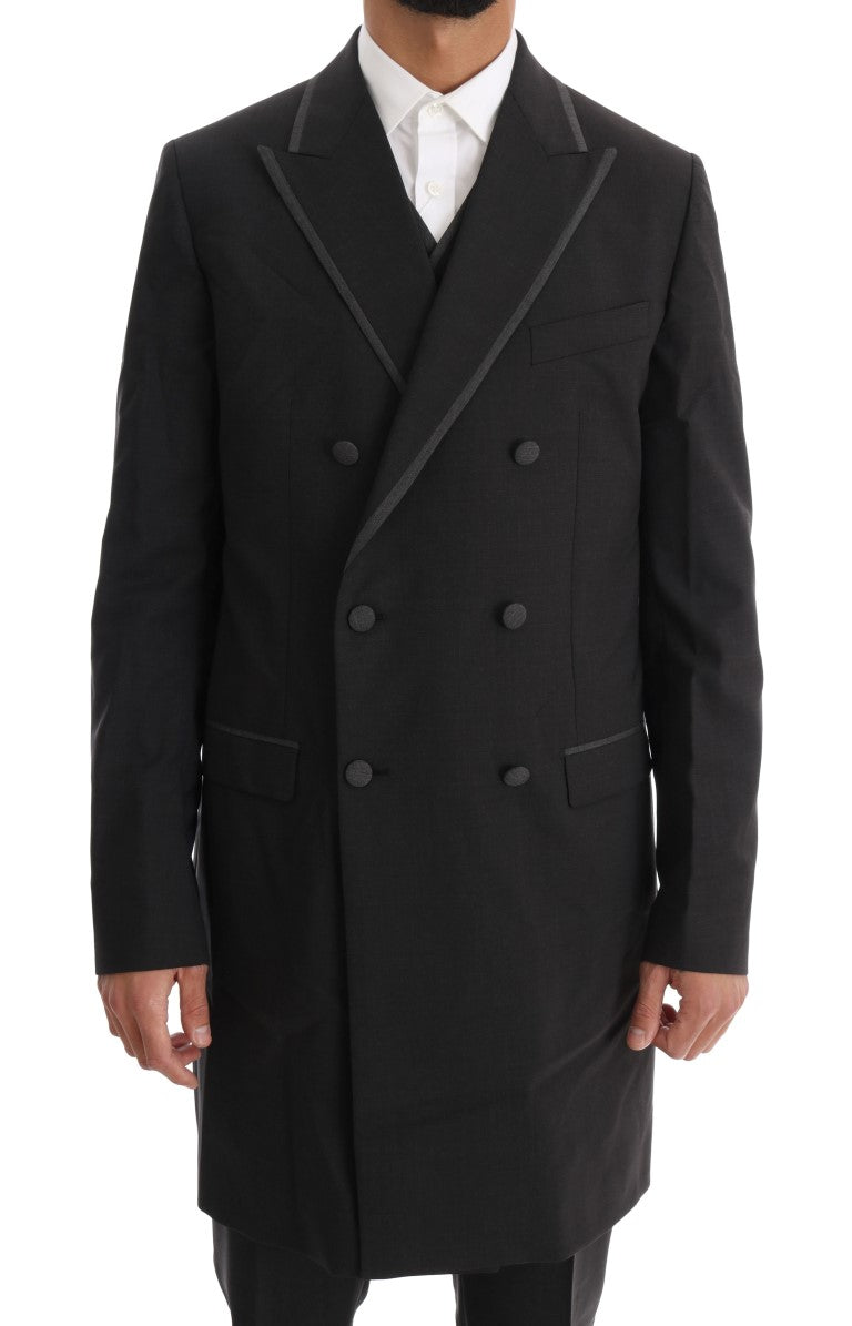 Dolce & Gabbana Grey Wool Stretch Two-Button Three-Piece Suit