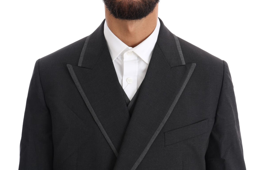 Dolce & Gabbana Grey Wool Stretch Two-Button Three-Piece Suit