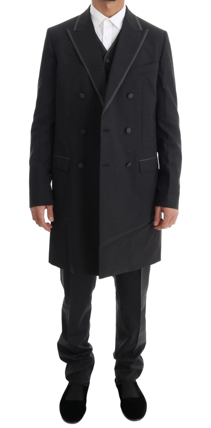 Dolce & Gabbana Grey Wool Stretch Two-Button Three-Piece Suit