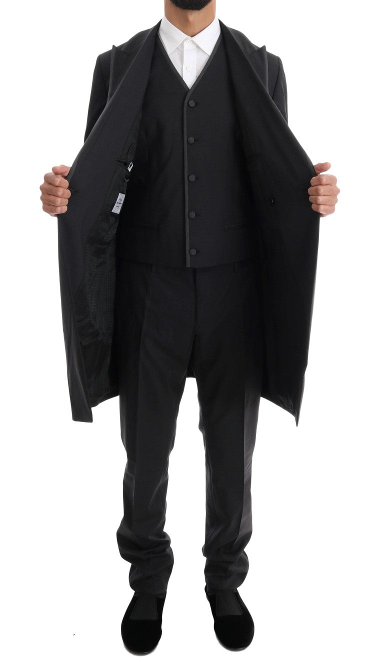 Dolce & Gabbana Grey Wool Stretch Two-Button Three-Piece Suit