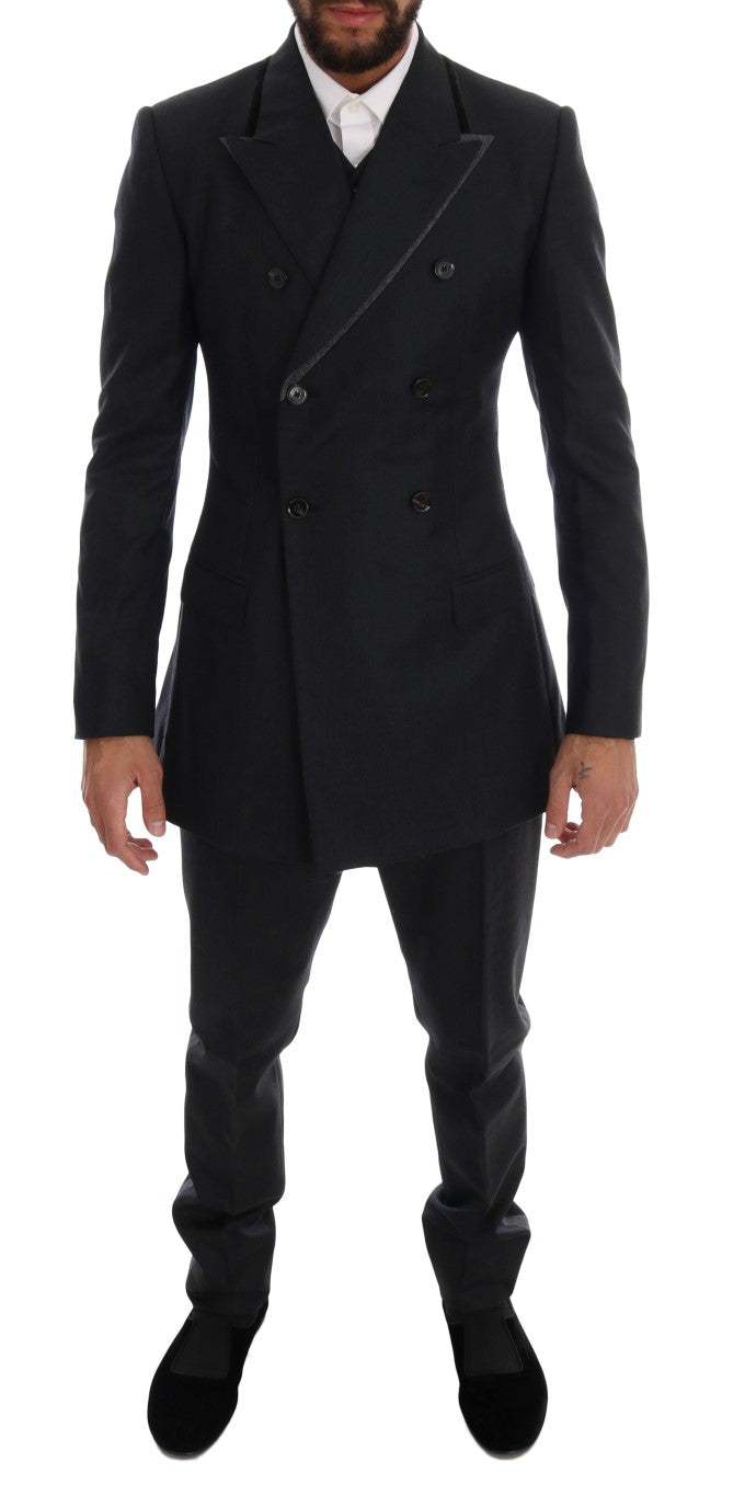 Dolce & Gabbana Grey Double-Breasted 3-Piece Wool Suit