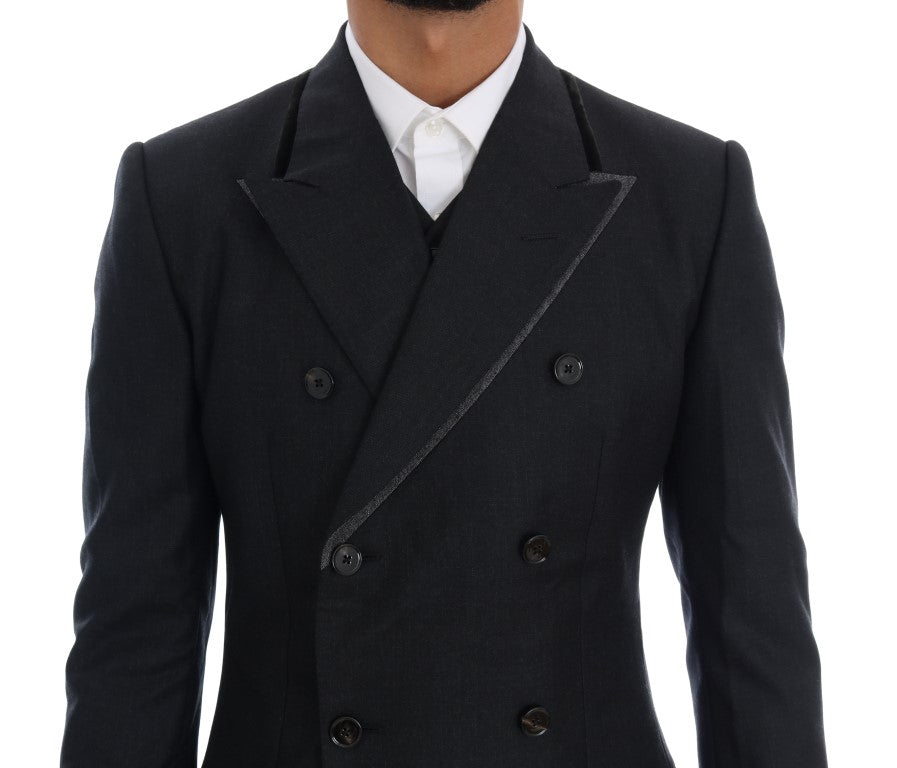 Dolce & Gabbana Grey Double-Breasted 3-Piece Wool Suit