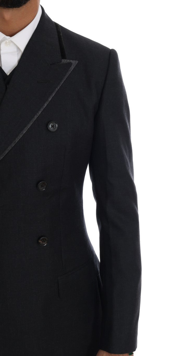 Dolce & Gabbana Grey Double-Breasted 3-Piece Wool Suit