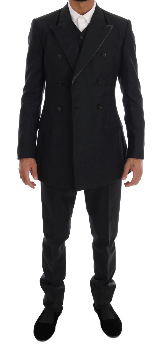 Dolce & Gabbana Grey Double-Breasted 3-Piece Wool Suit
