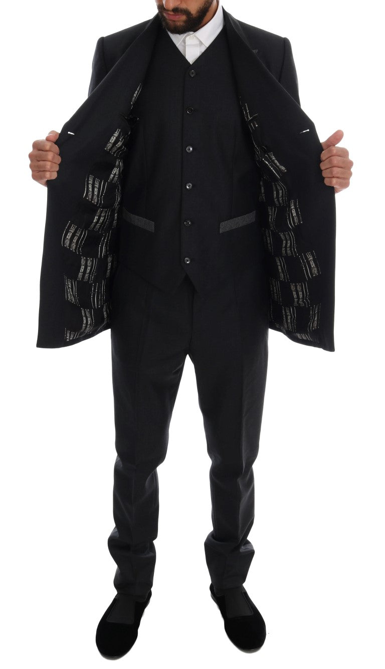 Dolce & Gabbana Grey Double-Breasted 3-Piece Wool Suit