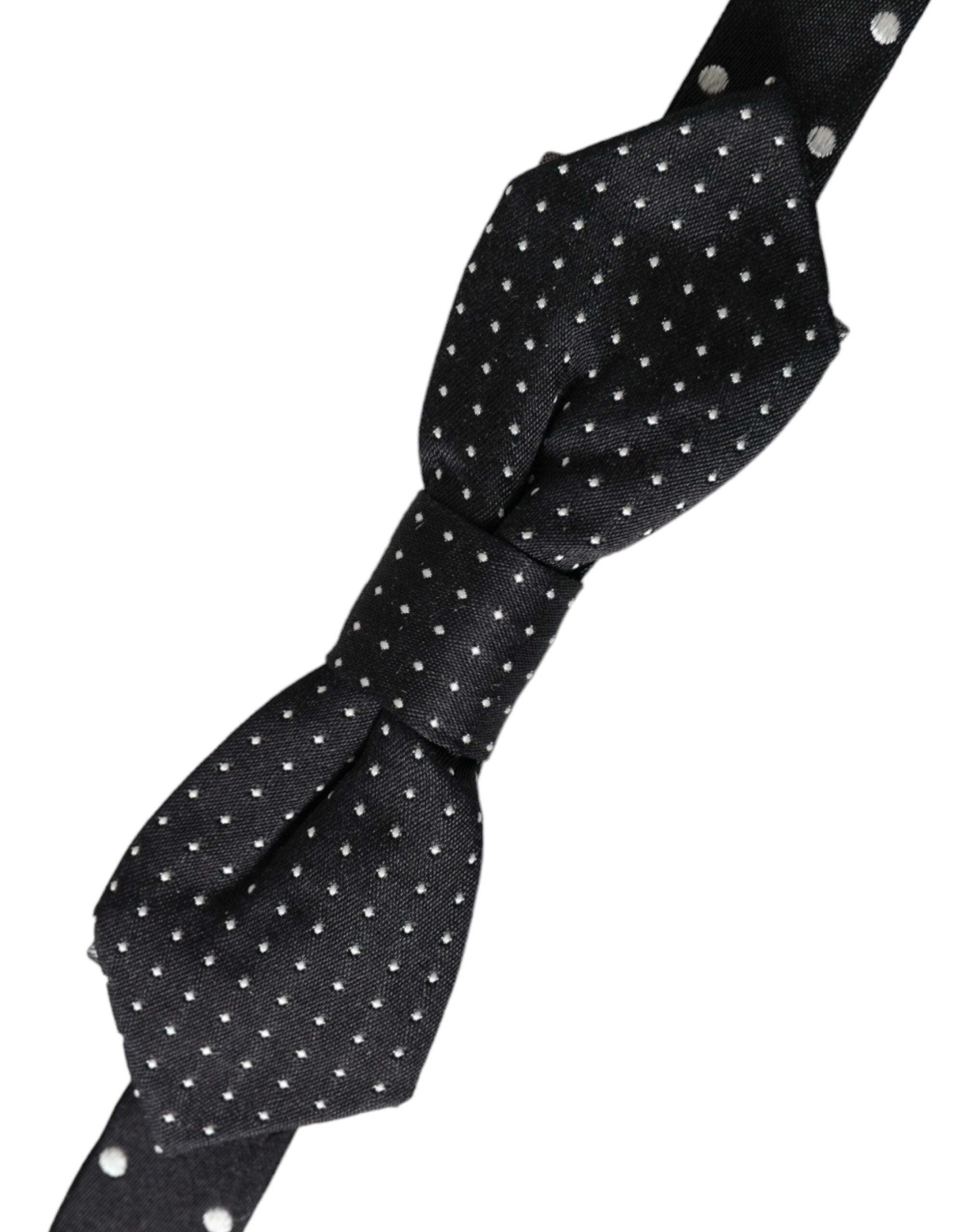 Dolce & Gabbana Black Silk Polka Dot Adjustable Neck Men's Bow Tie