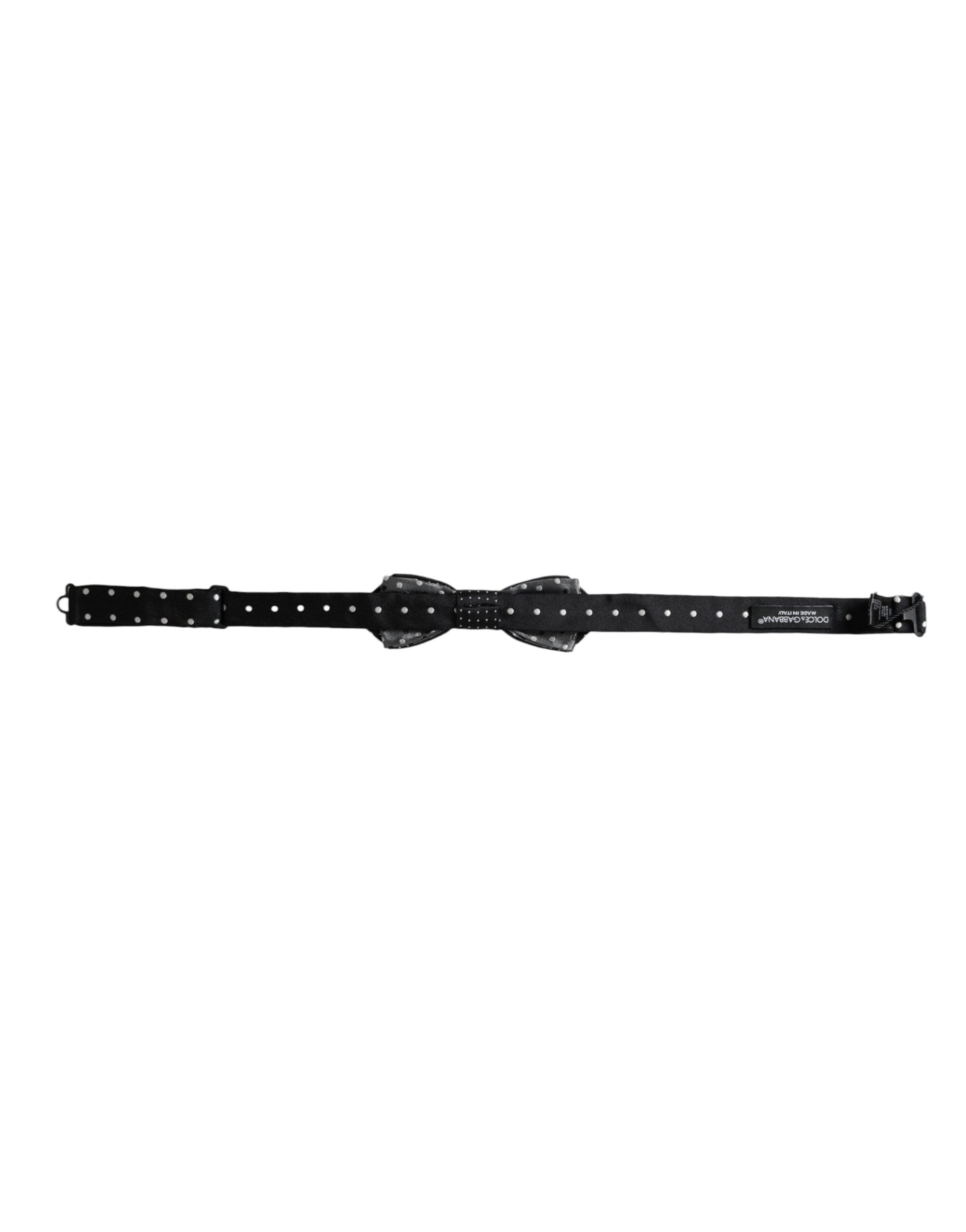 Dolce & Gabbana Black Silk Polka Dot Adjustable Neck Men's Bow Tie