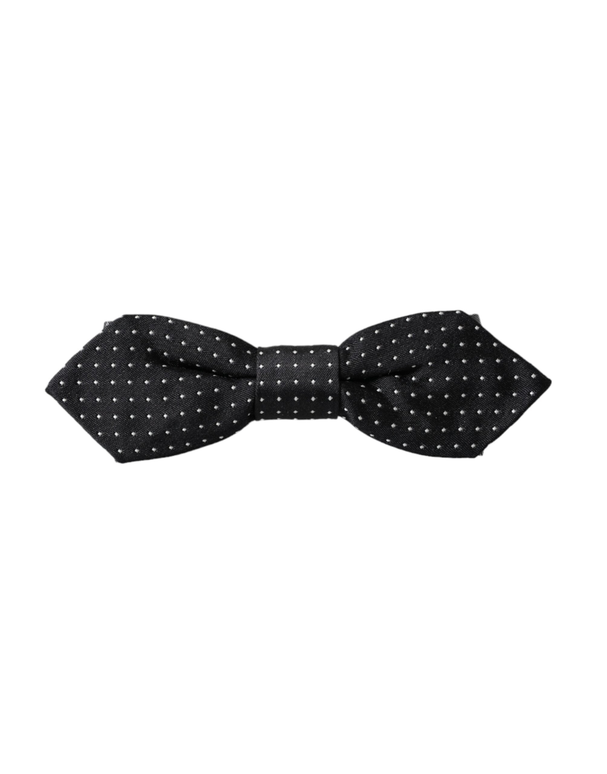 Dolce & Gabbana Black Silk Polka Dot Adjustable Neck Men's Bow Tie