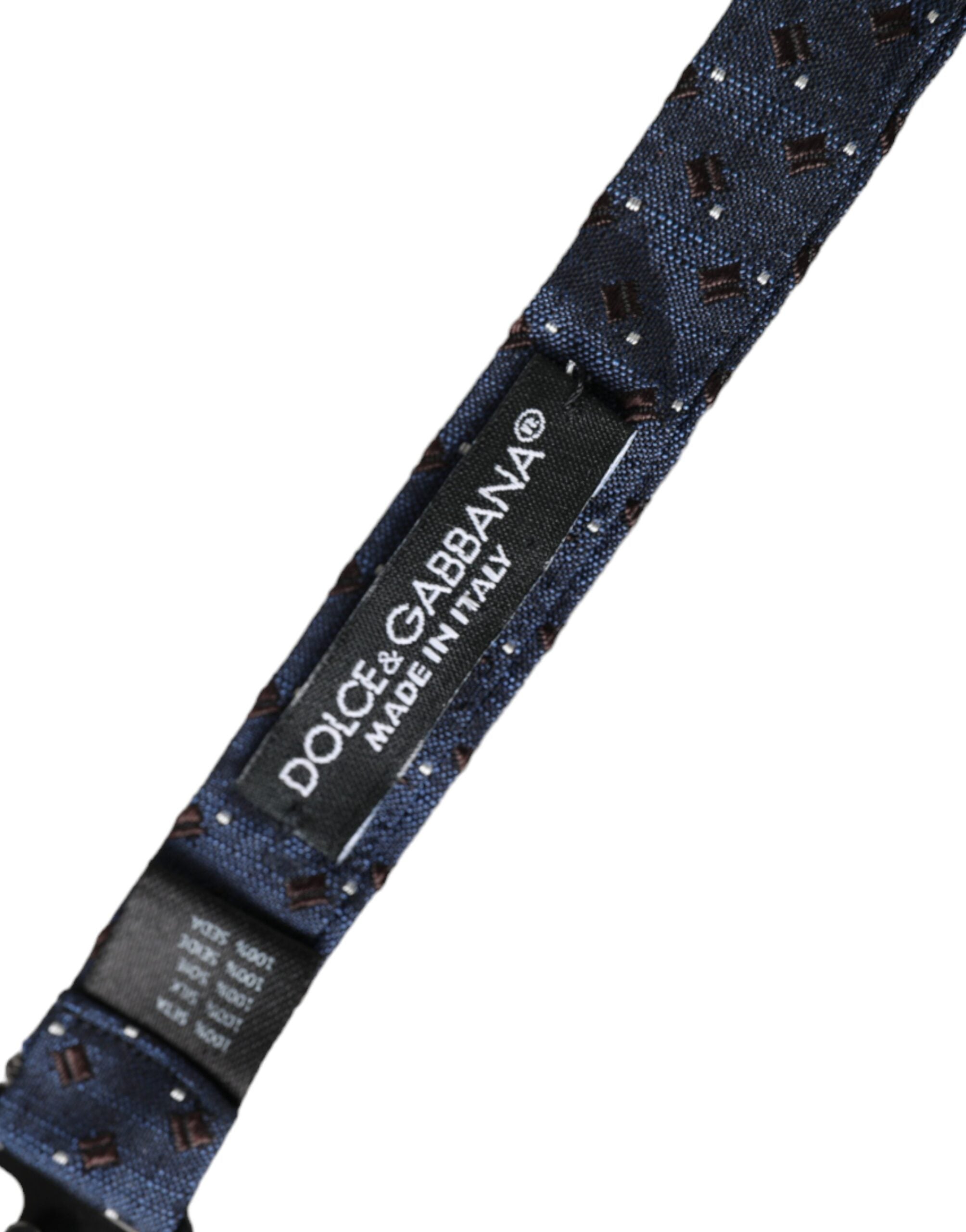 Dolce & Gabbana Navy Patterned Silk Bow Tie, Adjustable, Men's Papillon Bow Tie